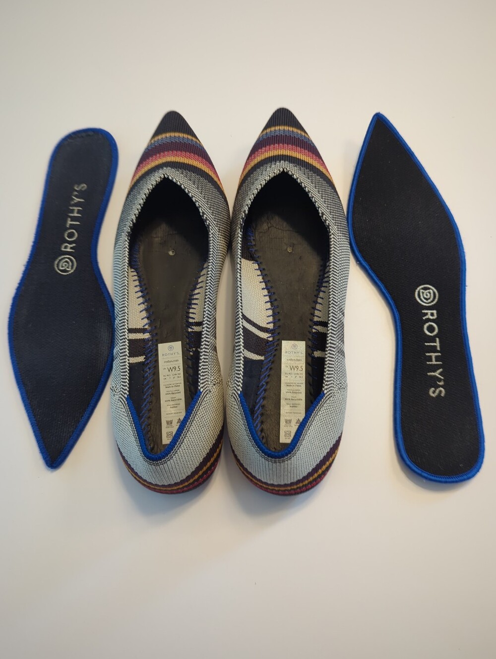 Rothy's The Point Inverse Stripe Washable Flats Size 9.5 Multi-Color Rare EUC - Picture 7 of 9